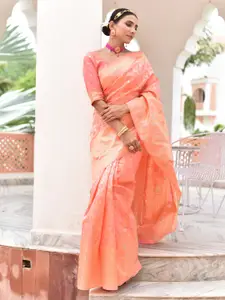 Anouk Pink & Gold-Toned Ethnic Motifs Woven Design Zari Chanderi Saree