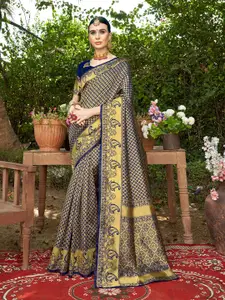 Anouk Blue & Gold-Toned Woven Design Zari Detailed Art Silk Kanjeevaram Saree