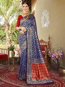 Anouk Blue & Red Ethnic Motifs Woven Design Zari Art Silk Banarasi Saree