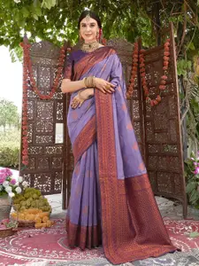 Anouk Purple & Copper-Toned Ethnic Motifs Woven Design Zari Kanjeevaram Saree