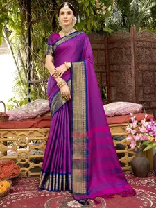 Anouk Pink & Blue Ethnic Motifs Woven Design Zari Banarasi Saree