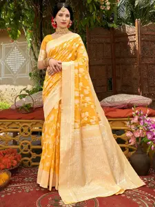 Anouk Yellow & Gold-Toned Ethnic Motifs Woven Design Zari Banarasi Saree