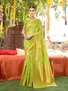 Anouk Lime Green & Gold-Toned Woven Design Zari Detailed Art Silk Chanderi Saree