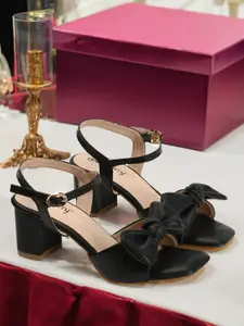 DressBerry Black Bow Embellished Block Heels