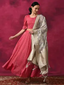AKS Couture Pink & Grey Ready to Wear Lehenga & Blouse With Dupatta