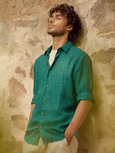 Andamen Men Green Premium Opaque Checked Casual Shirt