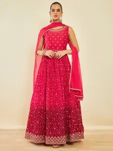 Soch Pink Embellished Crepe Maxi Dress With Dupatta