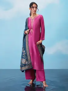 Soch Floral Embroidered Zari Unstitched Dress Material