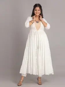 SUTI Self Design Tie-Up Tiered Longline Cotton Shrug