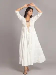 SUTI Self Design Tie-Up Tiered Longline Cotton Shrug