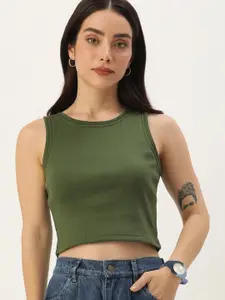 Harvard Solid Ribbed Sleeveless Fitted Crop Top