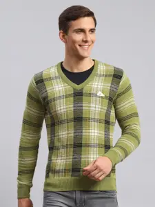 Monte Carlo V- Neck Checked Ribbed Woollen Pullover