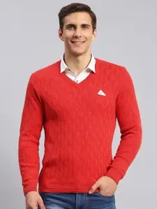 Monte Carlo Long Sleeves V-Neck Cable Knit Woollen Pullover