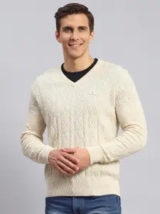 Monte Carlo Long Sleeves V-Neck Cable Knit Woollen Pullover