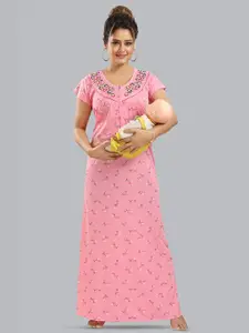 FOMTI Floral Printed Maxi Pure Cotton Maternity Nightdress