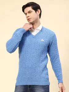Monte Carlo Cable Knit V-Neck Wool Pullover Sweater
