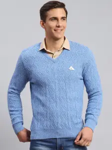 Monte Carlo V- Neck Cable Knit Ribbed Woollen Pullover