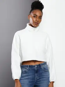 Calvin Klein Jeans Mock Collar Crop Pullover Sweatshirt