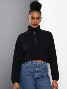 Calvin Klein Jeans Half Zipper High Neck Crop Pullover Sweatshirt