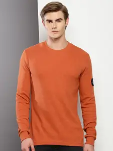 Calvin Klein Jeans Self Design Round Neck Cotton Slim Fit T-Shirt