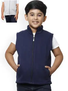 IndiWeaves Boys Pack of 2 Mock Collar Lightweight Fleece Open Front Jacket