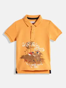U.S. Polo Assn. Kids Boys Brand Logo Print Knitted Polo Collar Pure Cotton T-shirt