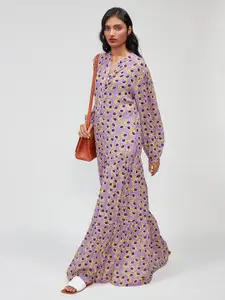 Bhaane Printed Mandarin Collar Maxi Dress