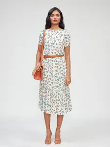 Bhaane Floral Printed A-Line Cotton Midi Dress