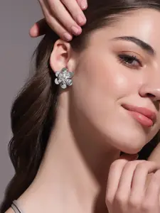 Rubans Voguish Rhodium Plated Floral Studs Earrings