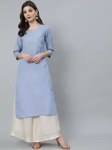 AKS Floral Embroidered Round Neck A-Line Kurta