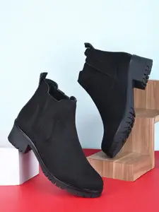 The Roadster Lifestyle Co. Women Black Mid Top Suede Block-Heel Chelsea Boots