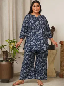 NANGALIA RUCHIRA Plus Size Floral Printed Pure Cotton Tunic & Top