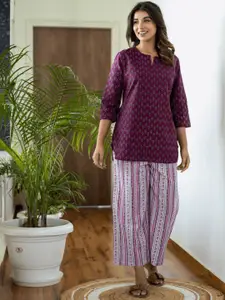FEATHERS CLOSET Ethnic Motifs Printed Pure Cotton Night Suit