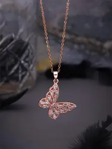 Brado Jewellery Rhodium-Plated Butterfly Pendant With Chain
