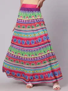 AKS Floral Printed Flared Maxi Skirt