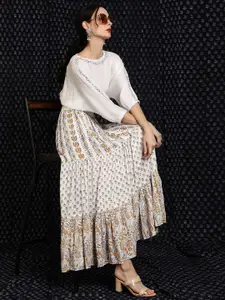 AKS Floral Printed Flared Maxi Skirt
