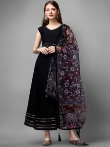 ASPORA Fit & Flare Chanderi Silk Ethnic Dress With Printed Dupatta