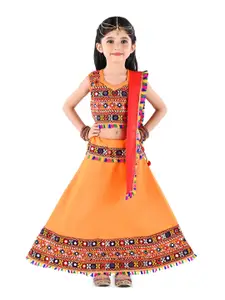 BAESD Girls Embroidered Mirror Work Ready to Wear Lehenga & Blouse With Dupatta