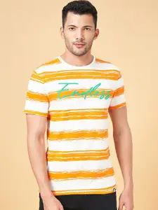 People Orange Striped Pure Cotton Slim Fit T-shirt