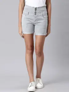 SHOWOFF Women Grey Slim Fit Denim Denim Shorts