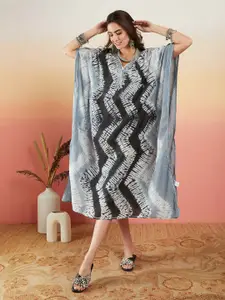 Sangria Abstract Printed V-Neck Kaftan Midi Dress