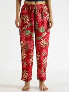 SANSKRUTIHOMES Red Women Floral Printed Pure Cotton Lounge Pants
