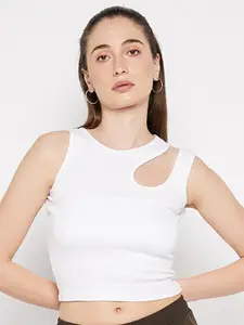 EDRIO Cut-Out Detail Sleeveless Fitted Cotton Crop Top