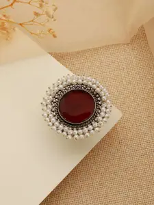Saraf RS Jewellery Silver-Plated Pearls Beaded Finger Ring