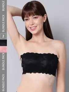 PIBU Pack Of 2 Full Coverage Non Padded Non-Wired Bandeau Bra With 360 Degree Support