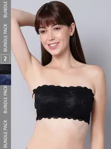 PIBU Pack Of 2 Full Coverage Non Padded Non-Wired Bandeau Bra With 360 Degree Support