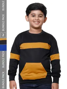IndiWeaves Boys Pack Of 2 Striped Pullover Fleece Sweatshirt