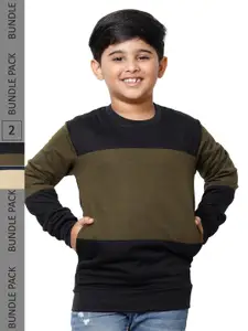 IndiWeaves Boys Pack Of 2 Colourblocked Fleece Sweatshirt