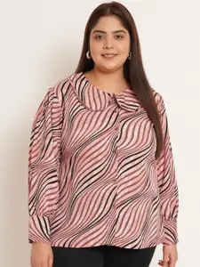 U&F Beyond Women Plus Size Animal Print Crepe Shirt Style Top