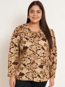 U&F Beyond Plus Size Abstract Printed Cuffed Sleeves Regular Top
